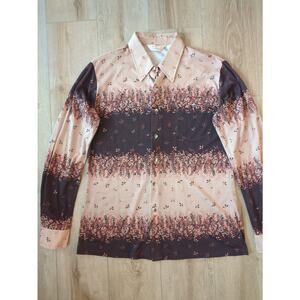 Vintage Don Giovanni DISCO Shirt Large 70s Sleek Pointed collar Fall Leaves REA